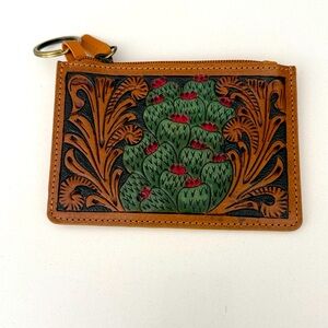 Myra Bag Tan and Green Leather Pouch